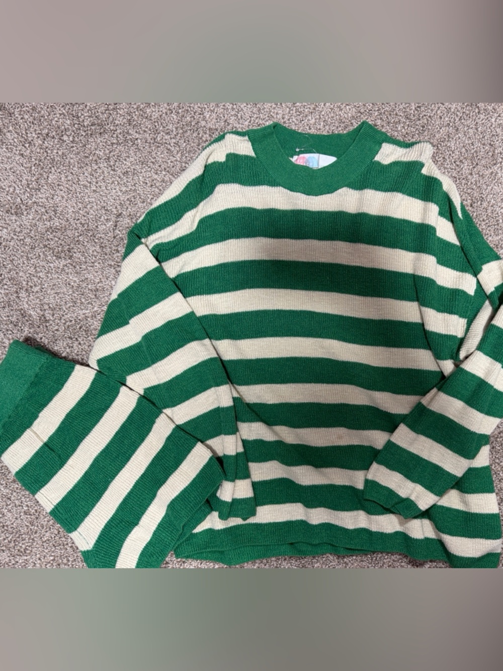 Free People Green and Cream Striped Knit Beach Set